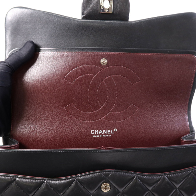 CHANEL 羊皮皮革Large Classic銀扣鏈帶肩背袋-16