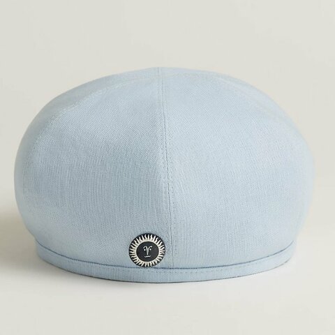 ::HERMES:: 亞麻棉混紡 淺水藍色畫家帽 貝雷帽 春夏款(58)