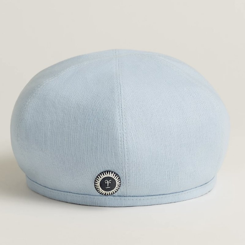 ::HERMES:: 亞麻棉混紡 淺水藍色畫家帽 貝雷帽 春夏款(58)-1