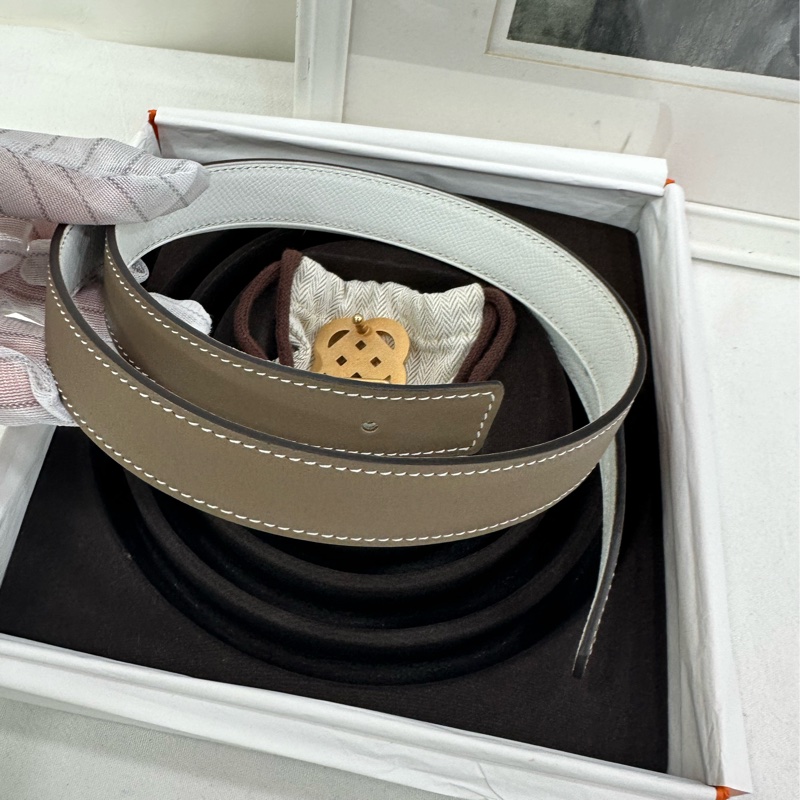 Hermes 愛馬仕皮帶 雙面 大象灰拼奶昔白 A刻 長76cm、寬2.4cm-3