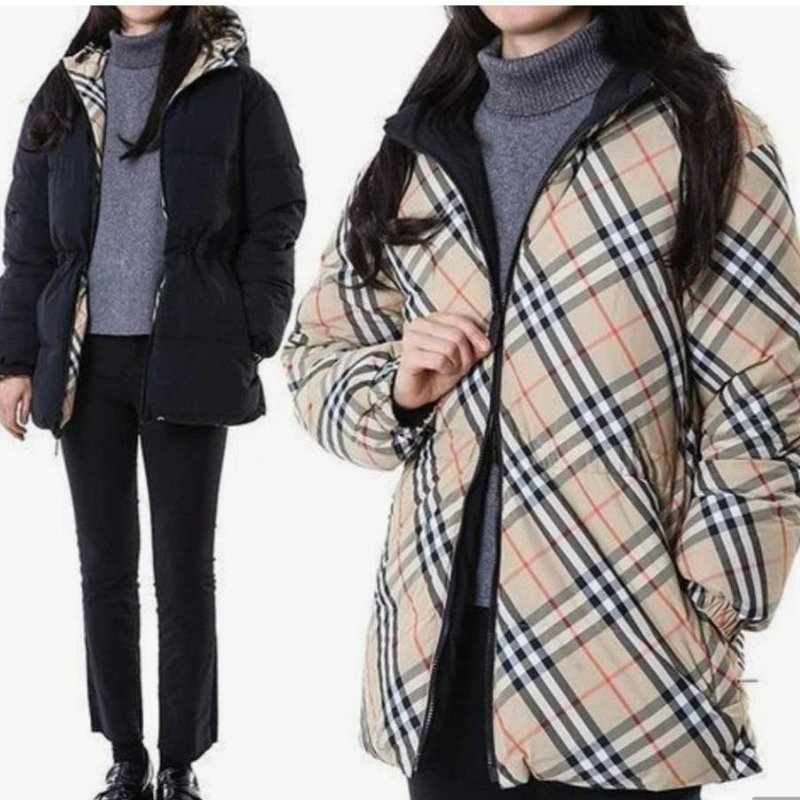 💎Han's house精品服飾💎Burberry 格紋刺繡戰馬防水 羽絨外套 雙面穿 原價63000-3