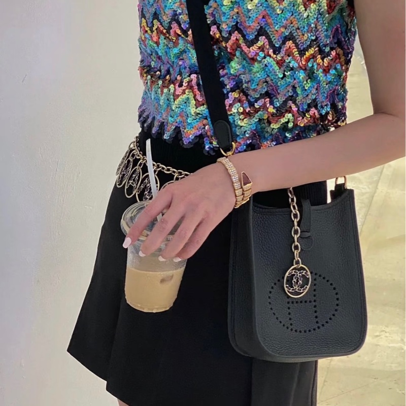 全配 Hermes mini evelyne 黑金-1