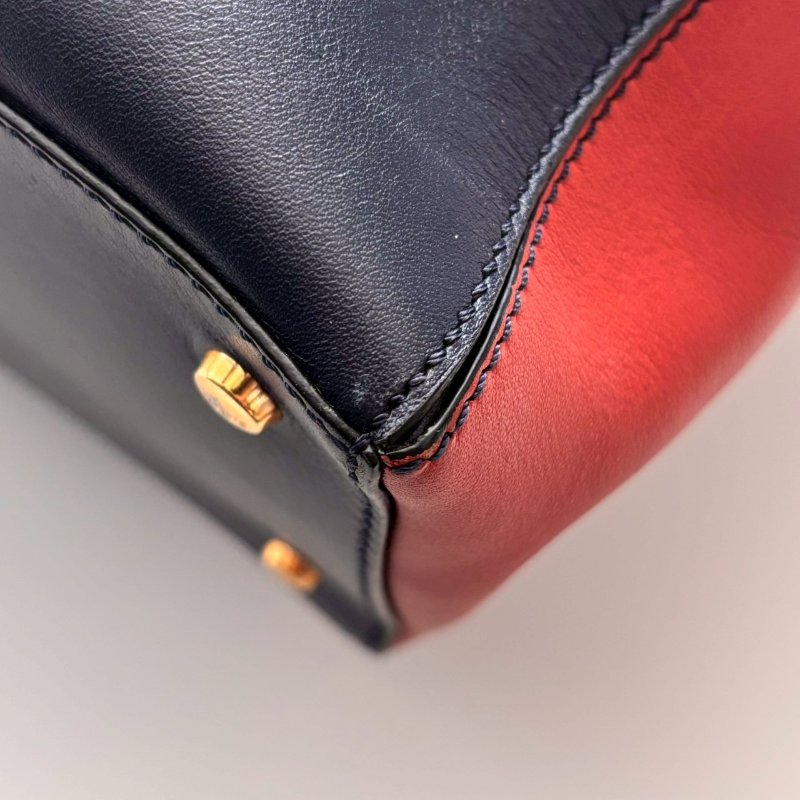 🎉89成新✨耐刮皮革‼️全往最低 TODS 深藍拼紅色手提包-4