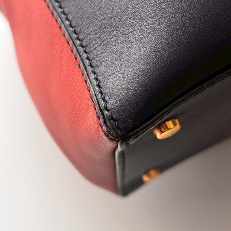 🎉89成新✨耐刮皮革‼️全往最低 TODS 深藍拼紅色手提包-15