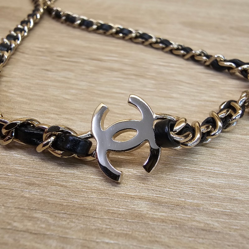 [少見好物時尚單品❣️] Chanel淡金色皮穿鏈雙C 無線耳機鏈/項鍊-3