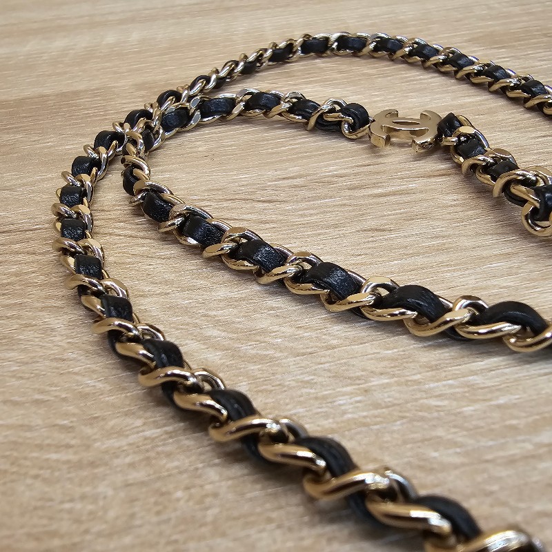 [少見好物時尚單品❣️] Chanel淡金色皮穿鏈雙C 無線耳機鏈/項鍊-10