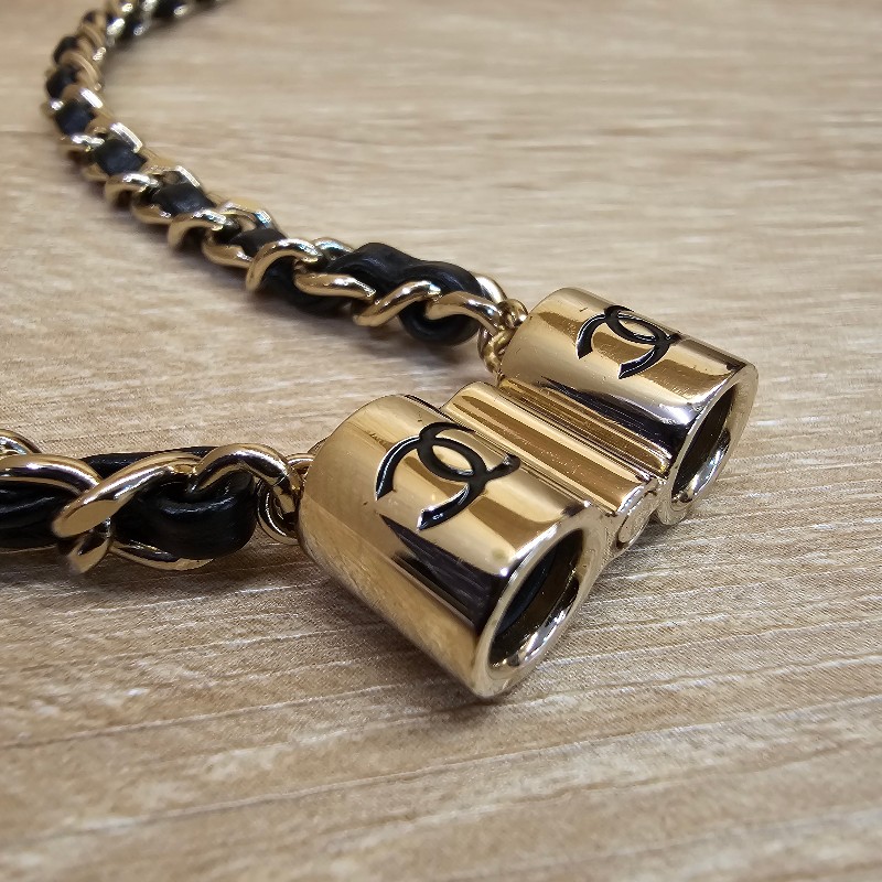 [少見好物時尚單品❣️] Chanel淡金色皮穿鏈雙C 無線耳機鏈/項鍊-11