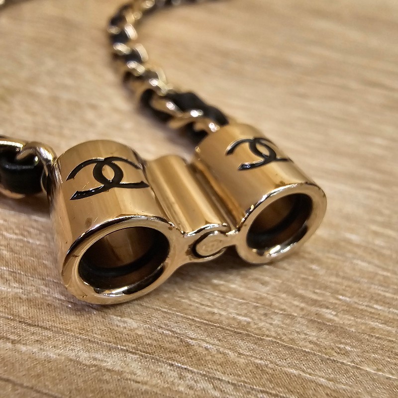[少見好物時尚單品❣️] Chanel淡金色皮穿鏈雙C 無線耳機鏈/項鍊-12