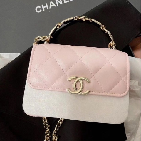 【全網最低價】 Chanel 22s 粉色琺瑯小廢包 99新