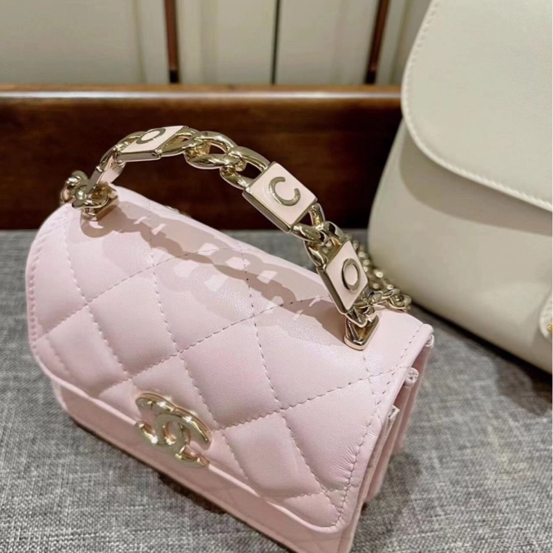 【全網最低價】 Chanel 22s 粉色琺瑯小廢包 99新-1