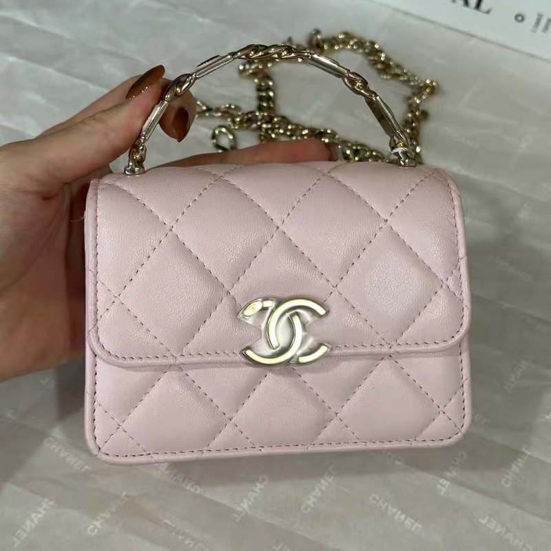 【全網最低價】 Chanel 22s 粉色琺瑯小廢包 99新-0