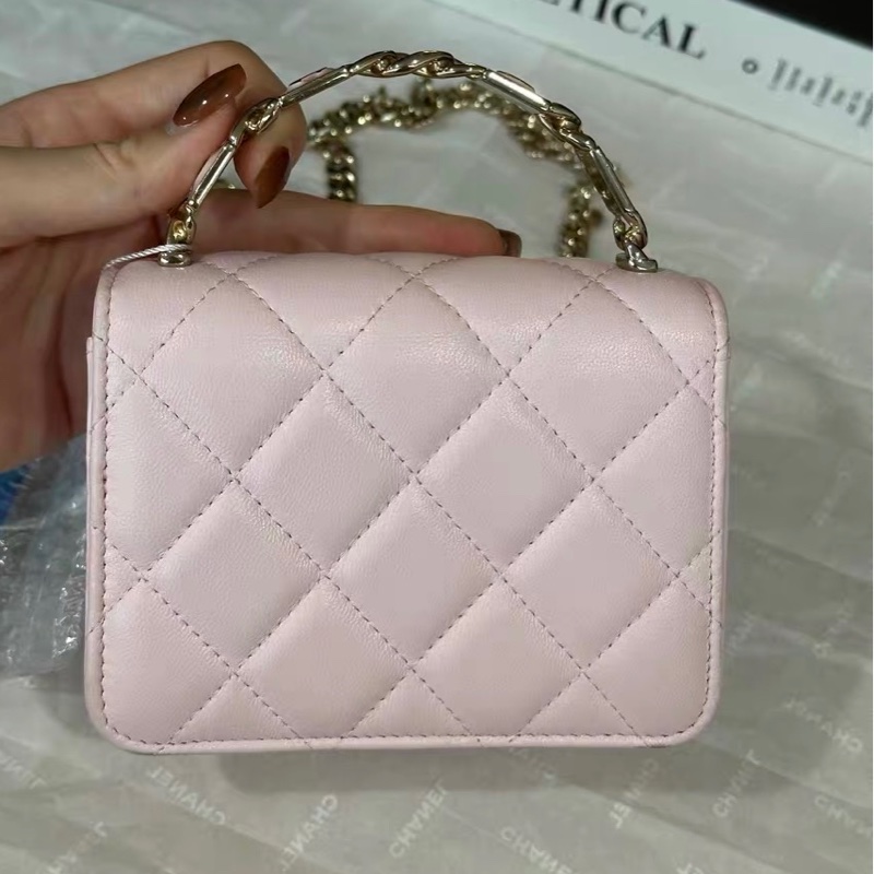 【全網最低價】 Chanel 22s 粉色琺瑯小廢包 99新-1