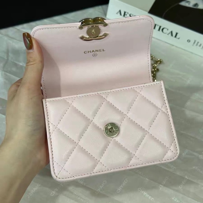 【全網最低價】 Chanel 22s 粉色琺瑯小廢包 99新-2