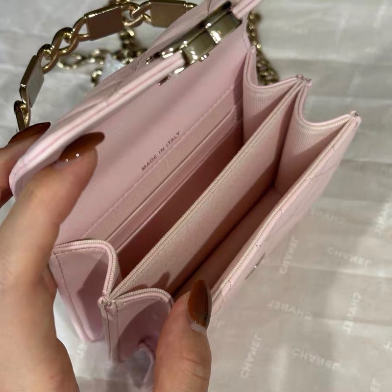 【全網最低價】 Chanel 22s 粉色琺瑯小廢包 99新-8