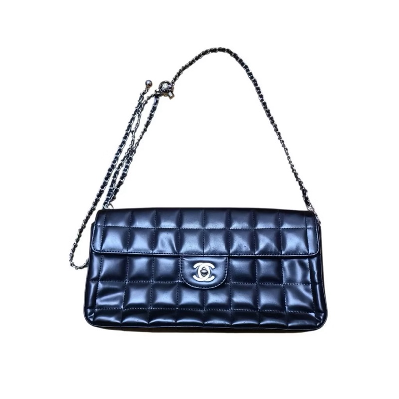 Chanel 香奈兒 Vintage 黑色銀扣 冰格包 巧克力格 老包 古董包2000-2002-0