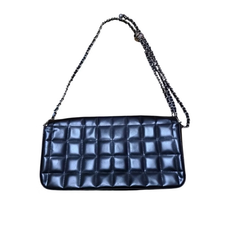 Chanel 香奈兒 Vintage 黑色銀扣 冰格包 巧克力格 老包 古董包2000-2002-1