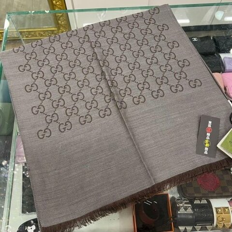東區正精品㊣GUCCI 165904 1264 全新淺棕色 GG LOGO 雙面羊毛流蘇圍巾 RZ6116