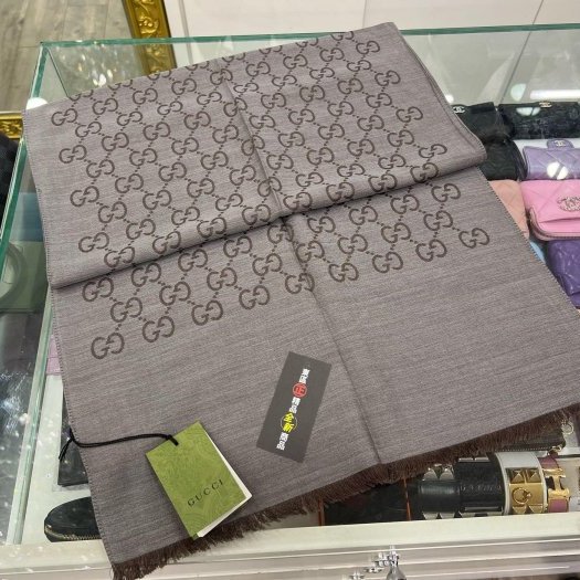 東區正精品㊣GUCCI 165904 1264 全新淺棕色 GG LOGO 雙面羊毛流蘇圍巾 RZ6116-3