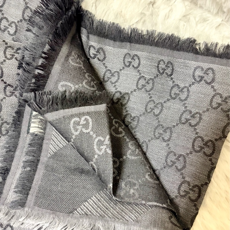GUCCI 經典GG緹花羊毛混絲大圍巾 140*140（銀灰色）-0