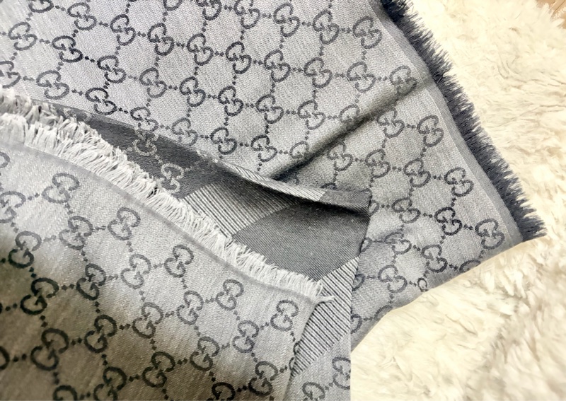 GUCCI 經典GG緹花羊毛混絲大圍巾 140*140（銀灰色）-1