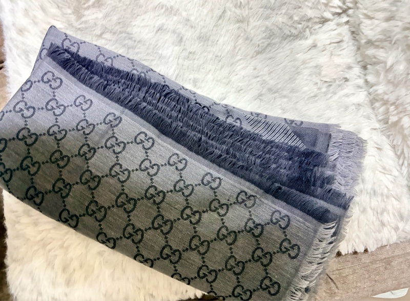 GUCCI 經典GG緹花羊毛混絲大圍巾 140*140（銀灰色）-5