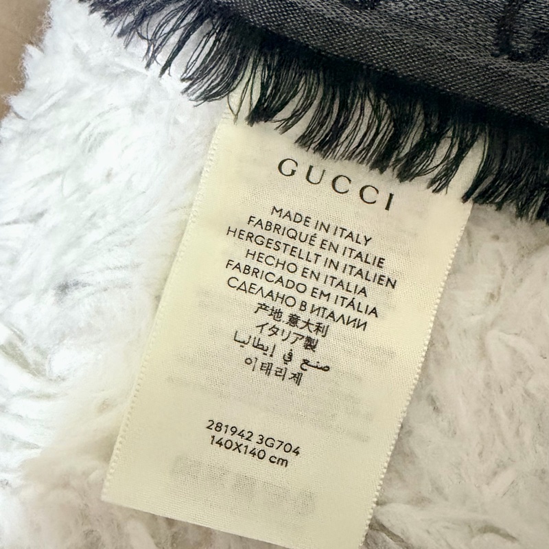 GUCCI 經典GG緹花羊毛混絲大圍巾 140*140（銀灰色）-6