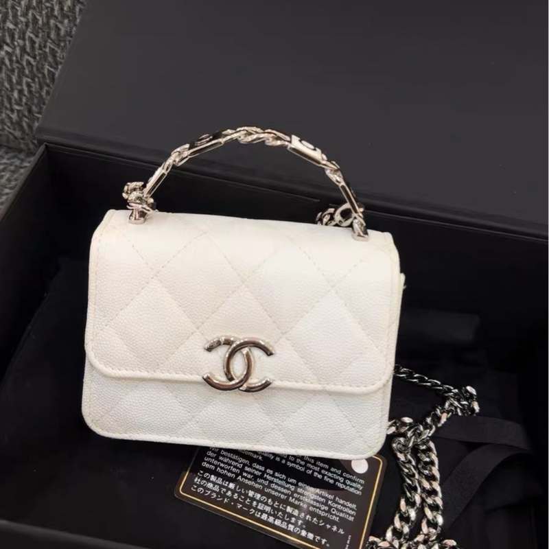 【全網最低價】 Chanel 白色琺瑯小廢包 97新-0
