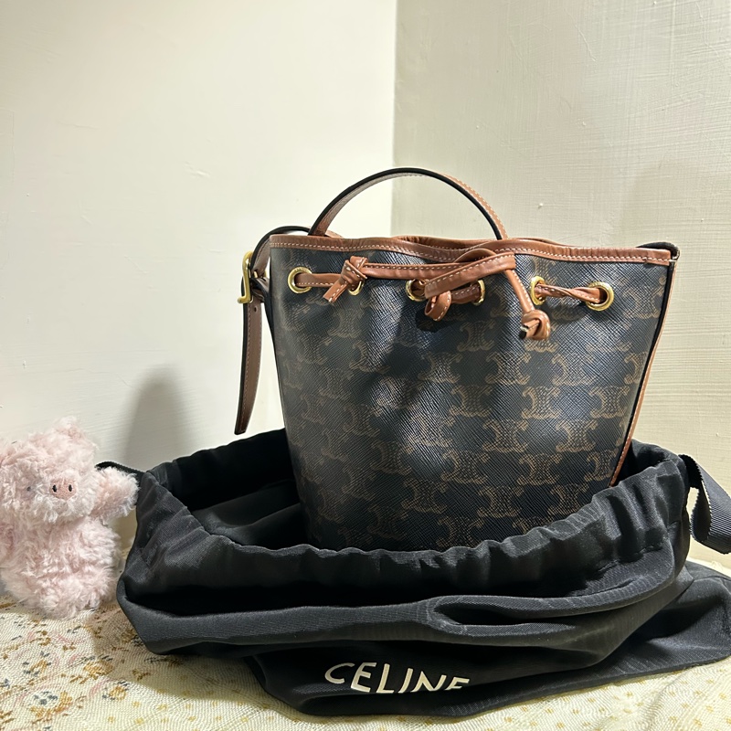 CELINE 賽琳標識印花牛皮革繩索手袋水桶包有防塵袋 超級可愛🎀-4