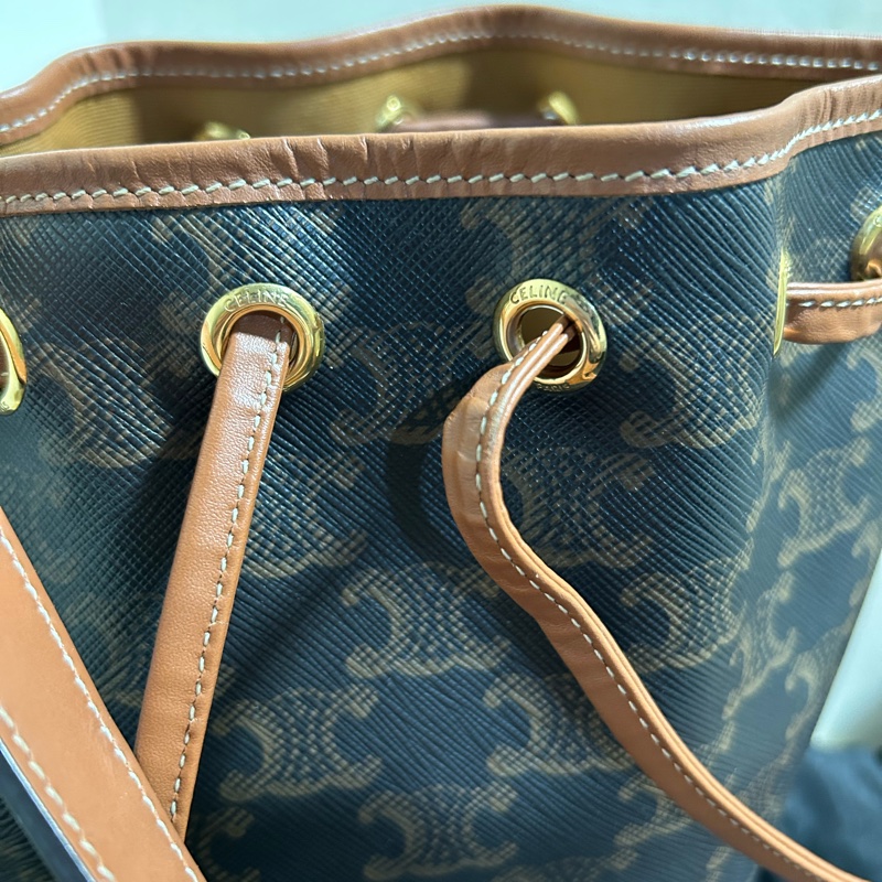 CELINE 賽琳標識印花牛皮革繩索手袋水桶包有防塵袋 超級可愛🎀-5