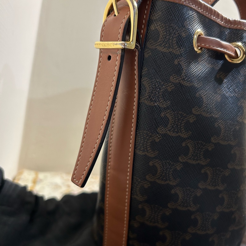 CELINE 賽琳標識印花牛皮革繩索手袋水桶包有防塵袋 超級可愛🎀-9