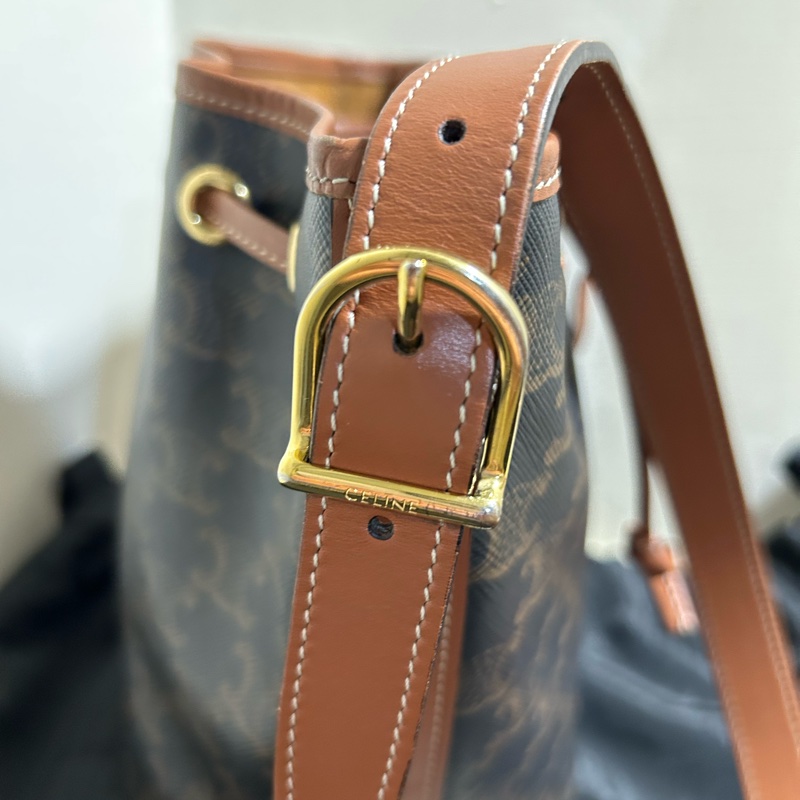 CELINE 賽琳標識印花牛皮革繩索手袋水桶包有防塵袋 超級可愛🎀-12