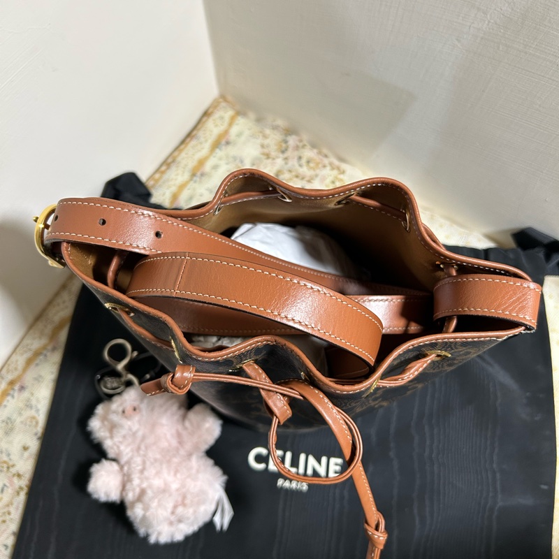 CELINE 賽琳標識印花牛皮革繩索手袋水桶包有防塵袋 超級可愛🎀-14