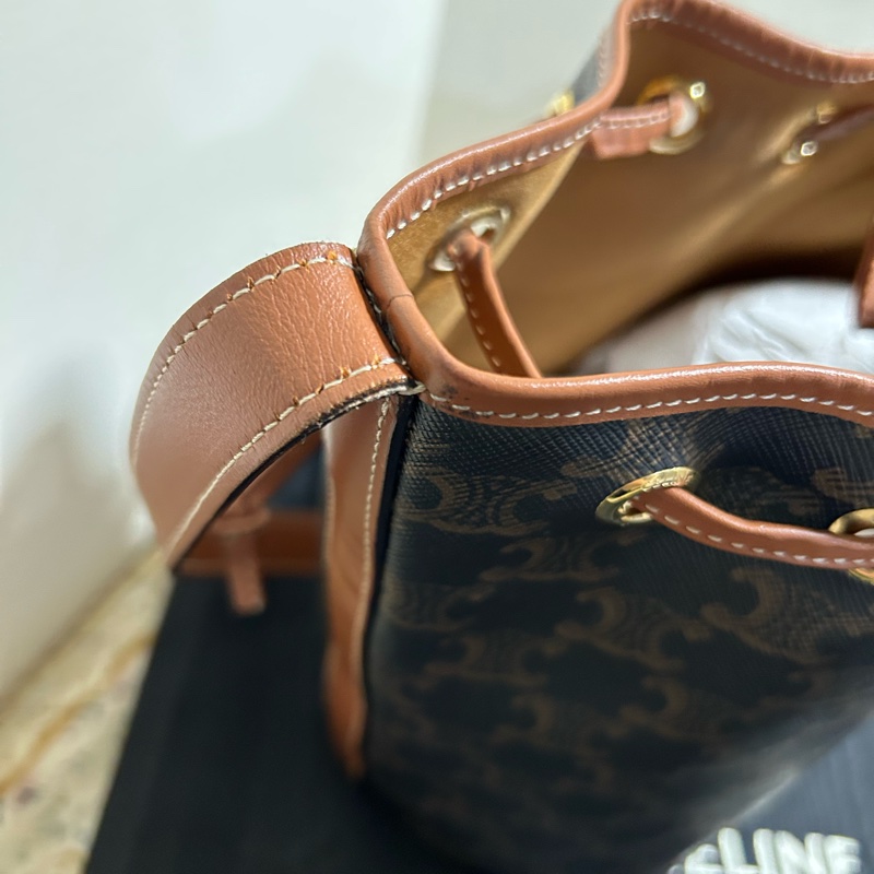 CELINE 賽琳標識印花牛皮革繩索手袋水桶包有防塵袋 超級可愛🎀-25