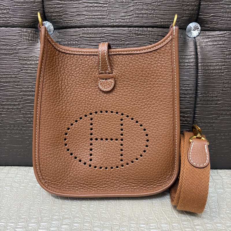 Hermes 金棕TC金釦Mini Eveylne 一代-0