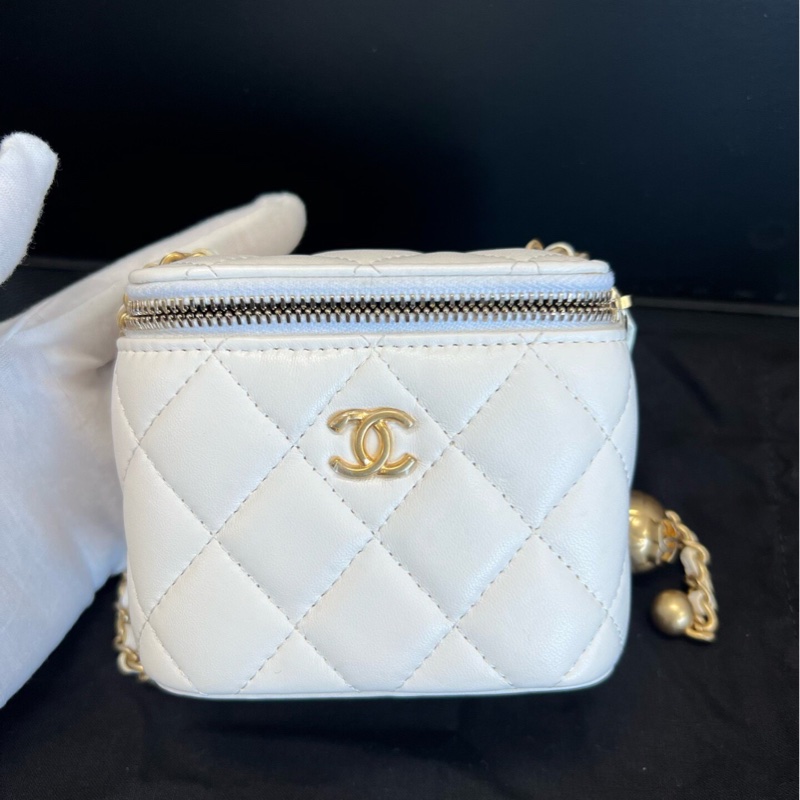【全網最低價】Chanel 金球方盒子白色 98新-1