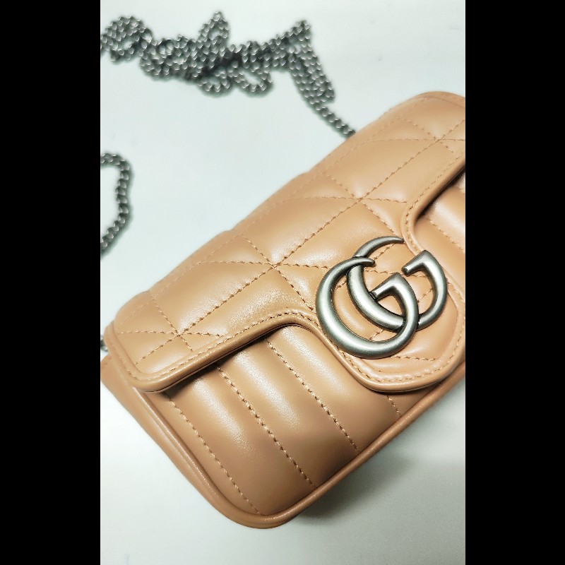 GUCCI GG Marmont小型絎縫肩揹包(玫瑰米色）-1