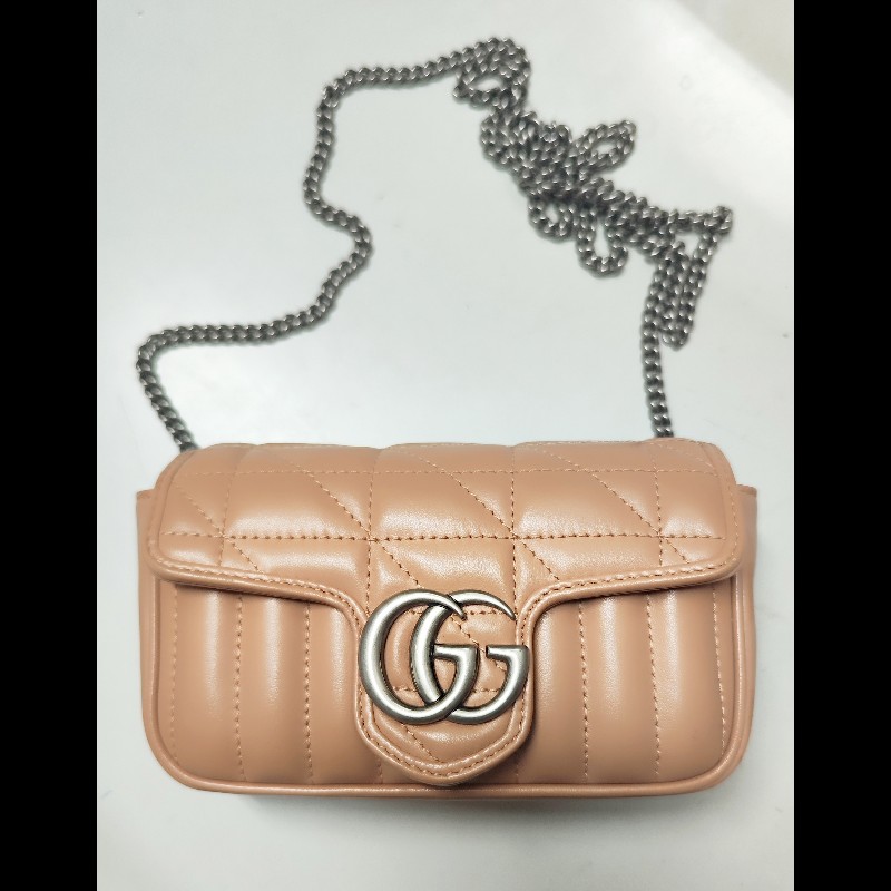 GUCCI GG Marmont小型絎縫肩揹包(玫瑰米色）-2