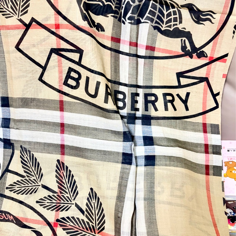 BURBERRY  經典格紋戰馬騎士圖徽羊毛混絲輕盈圍巾 220*70-0