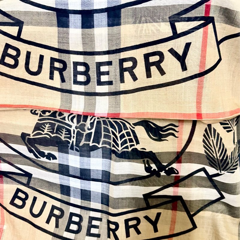 BURBERRY  經典格紋戰馬騎士圖徽羊毛混絲輕盈圍巾 220*70-1