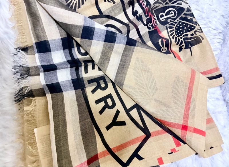 BURBERRY  經典格紋戰馬騎士圖徽羊毛混絲輕盈圍巾 220*70-4