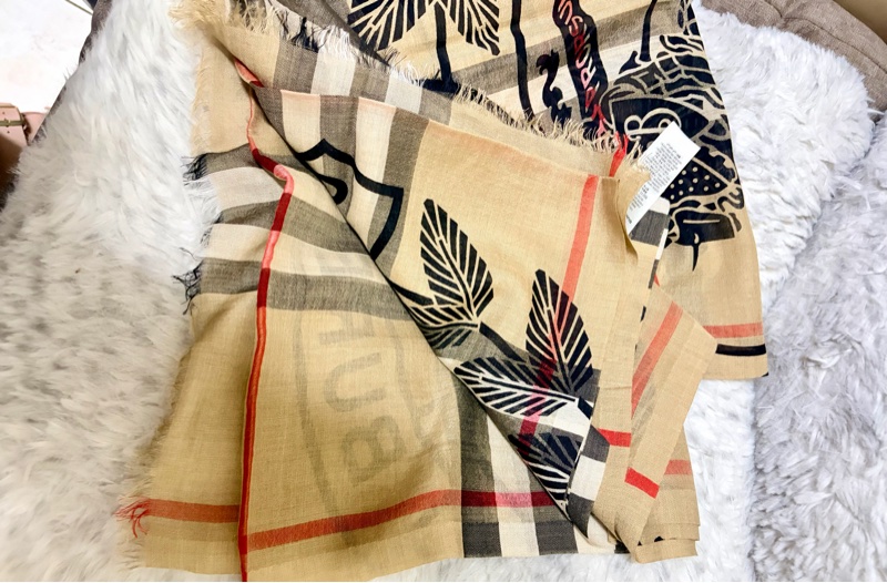 BURBERRY  經典格紋戰馬騎士圖徽羊毛混絲輕盈圍巾 220*70-6