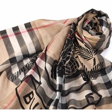 BURBERRY  經典格紋戰馬騎士圖徽羊毛混絲輕盈圍巾 220*70-9