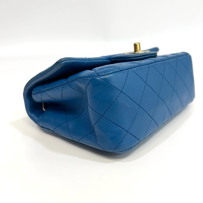 💙香奈兒coco20CHANEL藍色羊皮金釦CF20口蓋包A69900-17