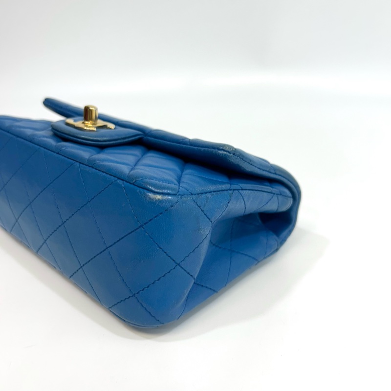 💙香奈兒coco20CHANEL藍色羊皮金釦CF20口蓋包A69900-18