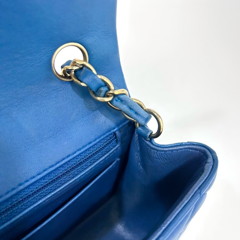 💙香奈兒coco20CHANEL藍色羊皮金釦CF20口蓋包A69900-19