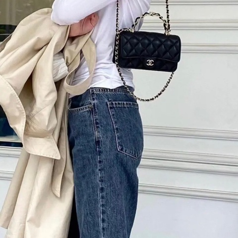 CHANEL 羊皮23手柄woc手機包黑色金扣肩背斜背包16×4×9 99新配件塵袋盒子購證