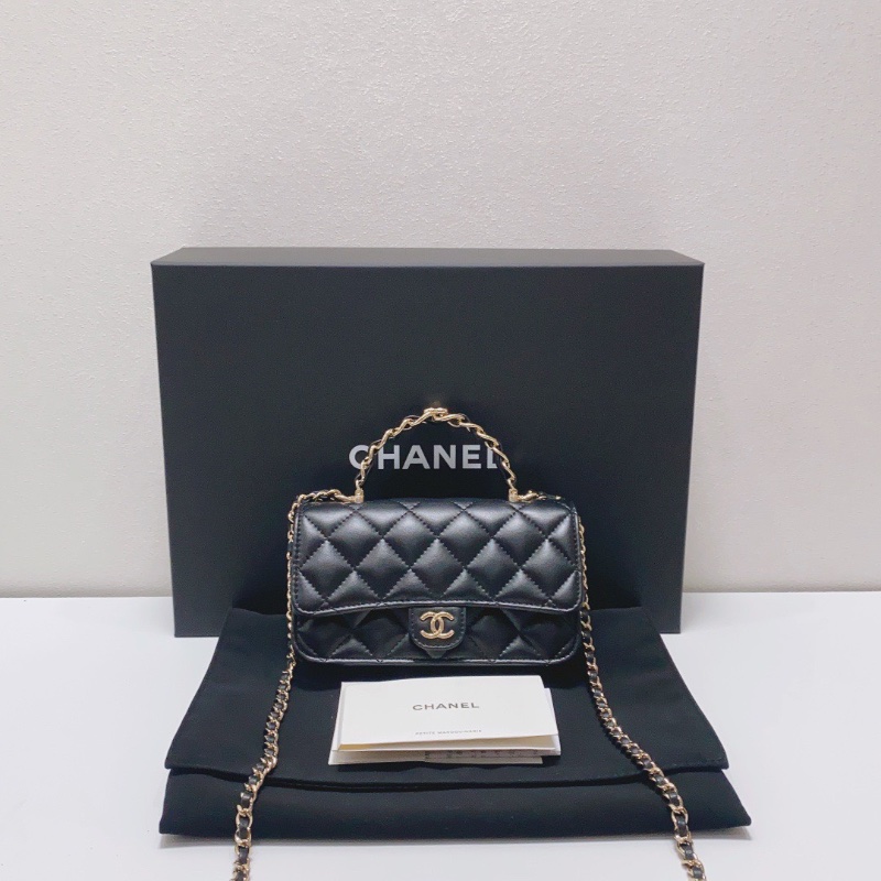 CHANEL 羊皮23手柄woc手機包黑色金扣肩背斜背包16×4×9 99新配件塵袋盒子購證-1