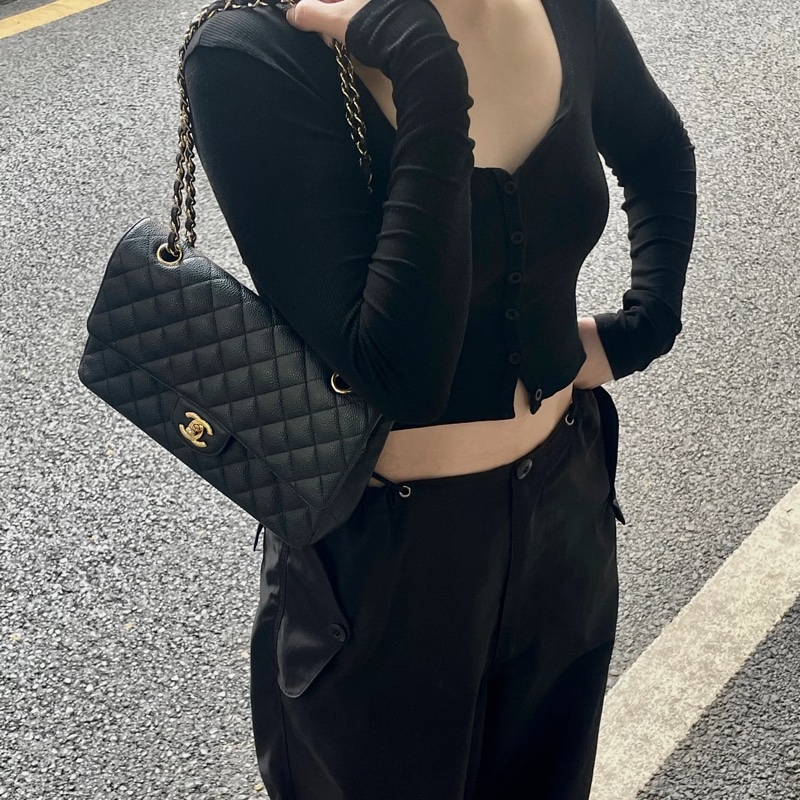 🖤香奈兒經典coco25/Chanel黑金荔枝皮CF25 A01112-1