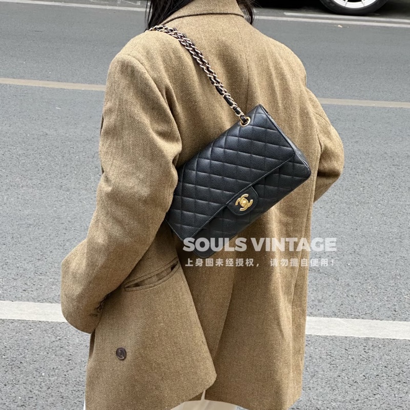 🖤香奈兒經典coco25/Chanel黑金荔枝皮CF25 A01112-10