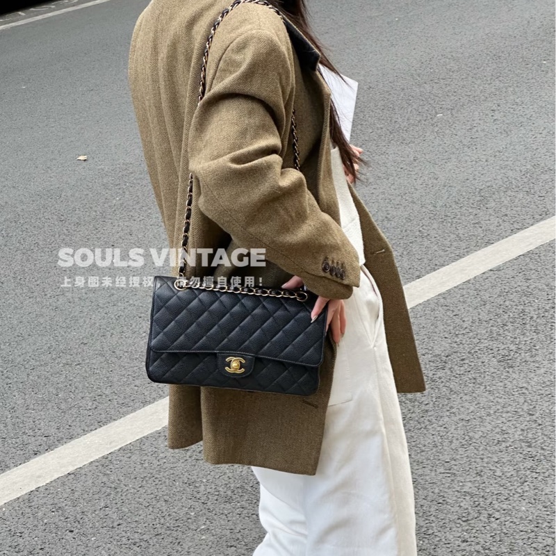 🖤香奈兒經典coco25/Chanel黑金荔枝皮CF25 A01112-11